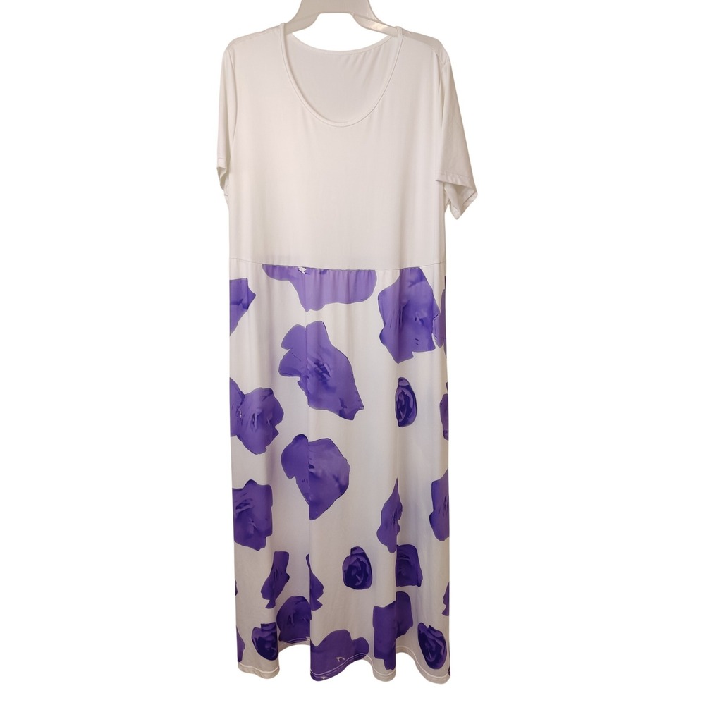 Emery Rose Maxi Dress Women 2XL White Purple Floral Short Sleeve Scoop Neck Boho
